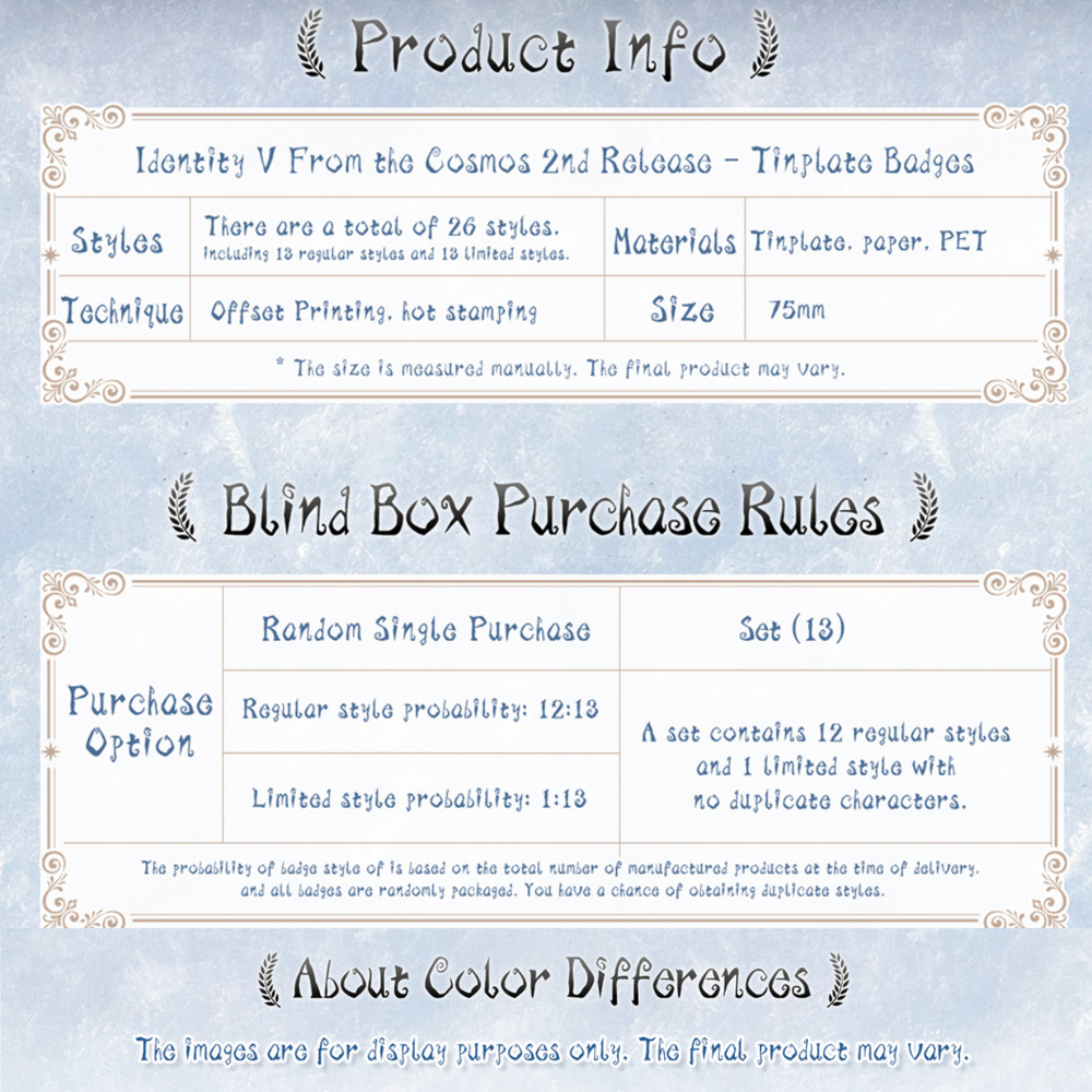 Identity V - From the Cosmos 2nd Release Blind Box of Tinplate Badges